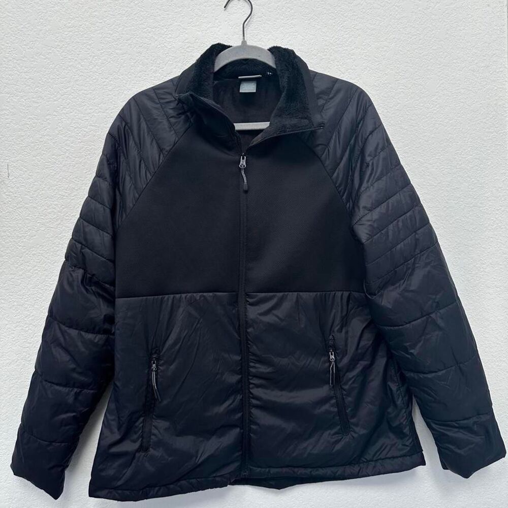 Champion Womens XL Black Hybrid Quilted Puffer Plush Fleece Jacket Zip